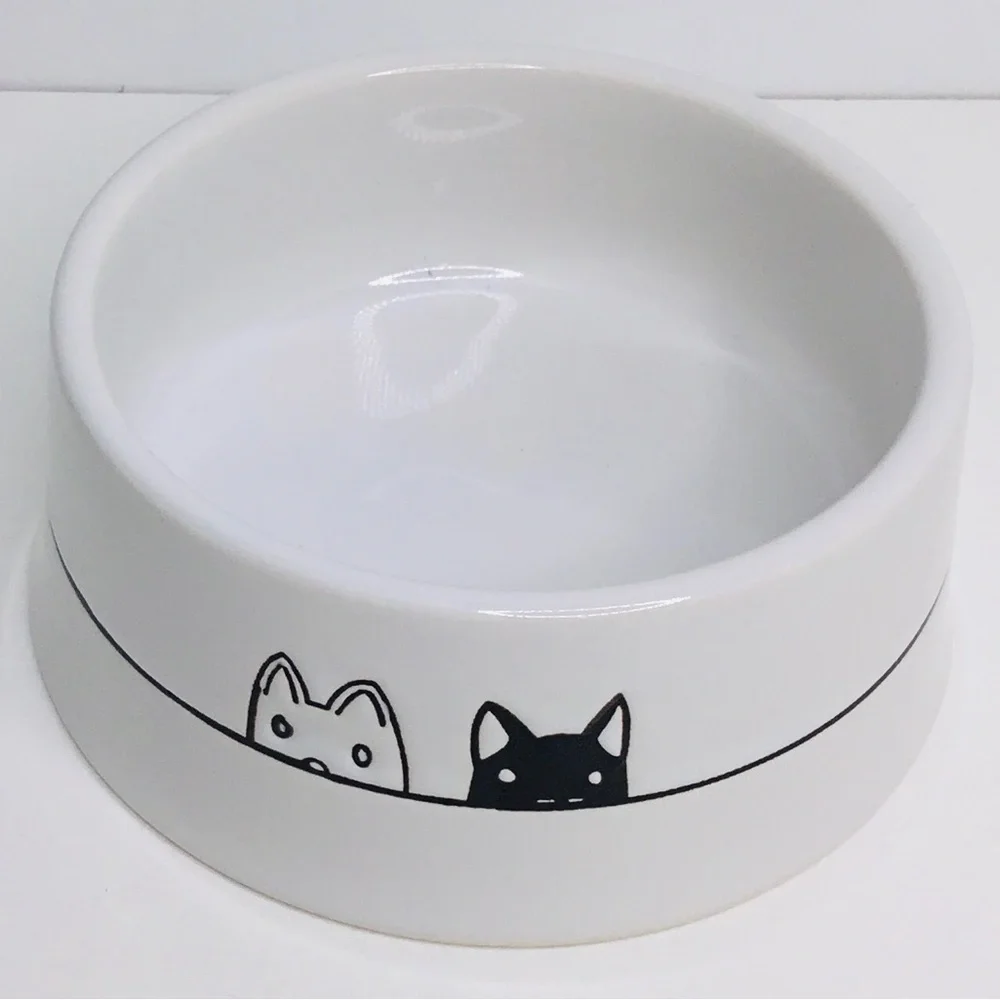 2 Two Cat Heads Signature Stoneware Cat Dish